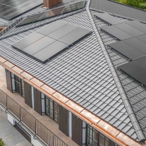 Erlus AG Karat RS 7 degree low pitch roof tiles featured in a dark grey colour for low pitch roofs